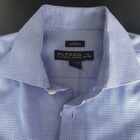 Alfred Sung SZ 16 100% Cotton Blue with White Men's Button Up Dress Shirt - Picture 14 of 14